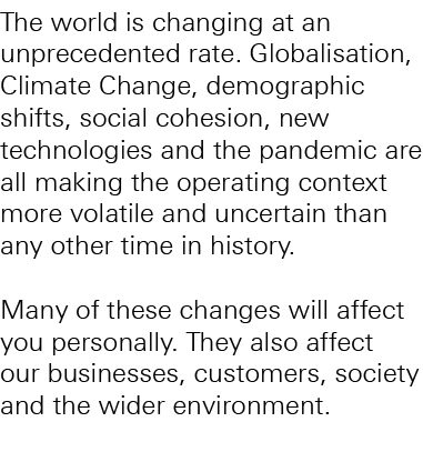 The world is changing at an unprecedented rate. Globalisation, Climate Change, demographic shifts, social cohesion, n...